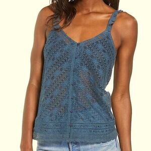 NEW Hinge  Lacy Button Front Sleeveless Blue Top Size M